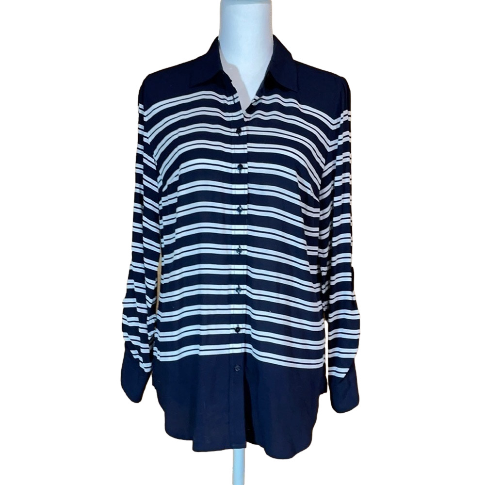 Talbots Navy and White Striped Buttondown Tunic Size Small - EUC